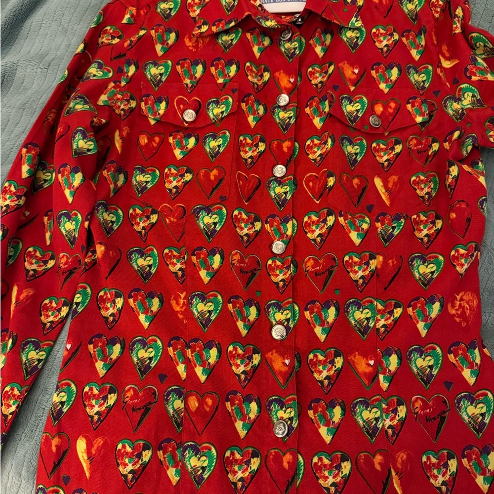 Versace Red Heart Print button down shirt